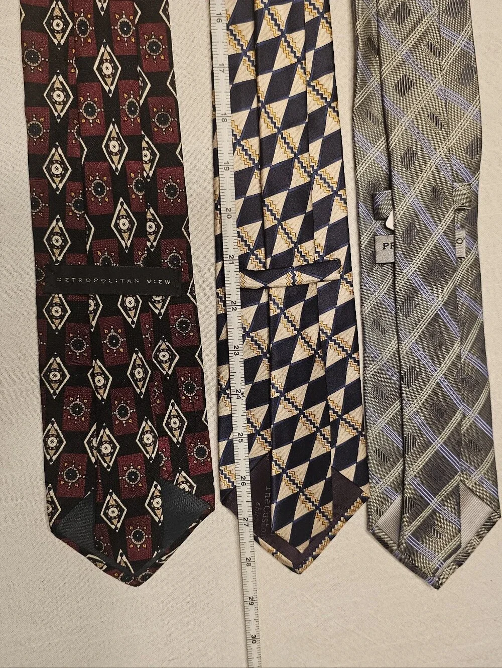 Silk Tie Lot Of 3 Geometric Print Red Silver